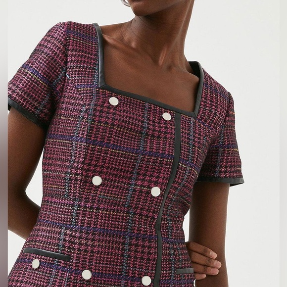 Karen Millen | Check Jacquard Button Front Dress - Picture 3 of 10